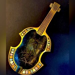 Vintage Dayagi - Guitar Shaped Brass Ashtray - Made in Israel - Signed